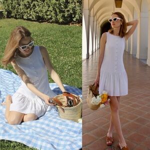 WAYF Martini linen blend Drop Waist Mini Dress